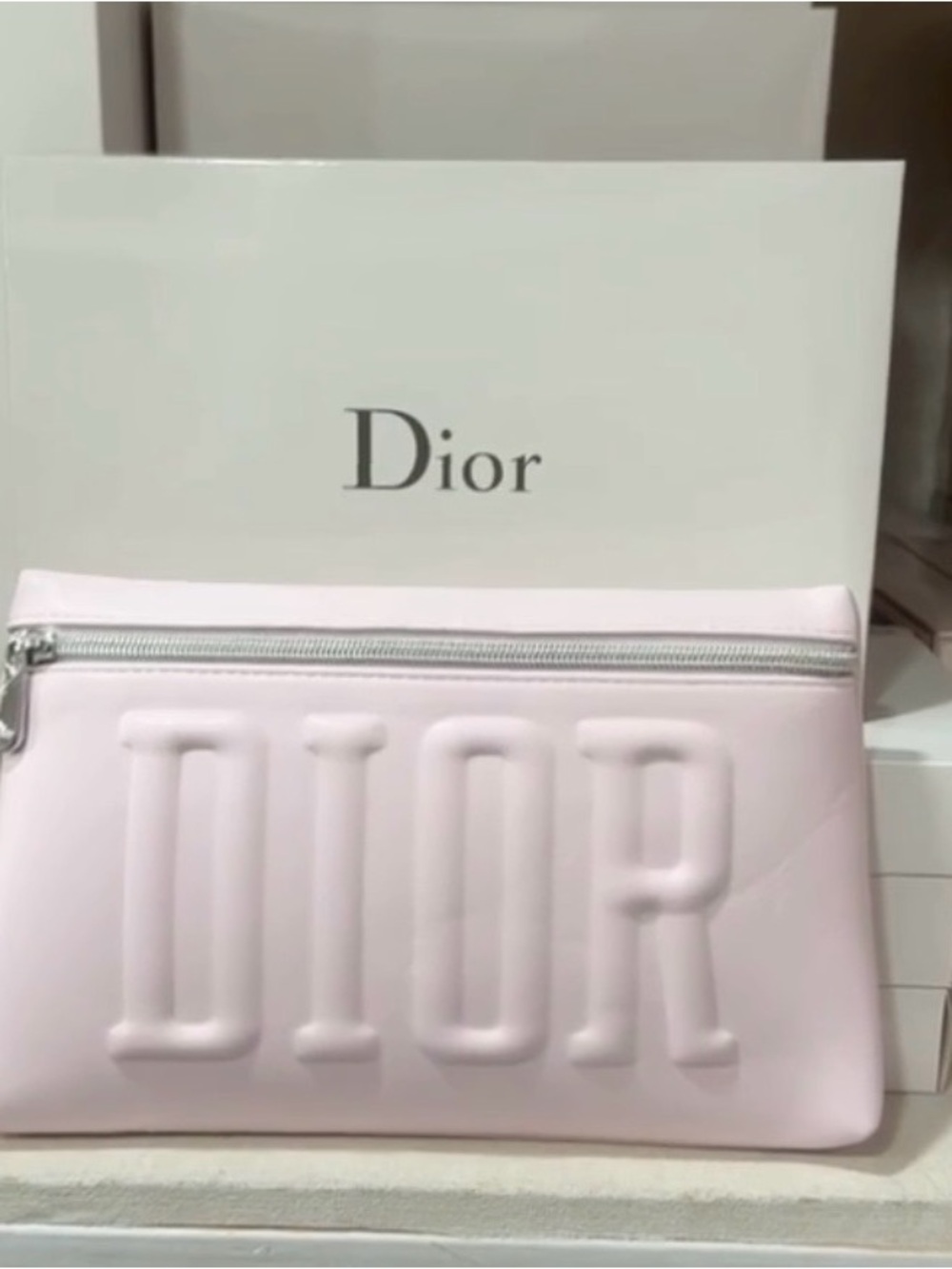 Dior Light Pink Embossed Logo Pouch